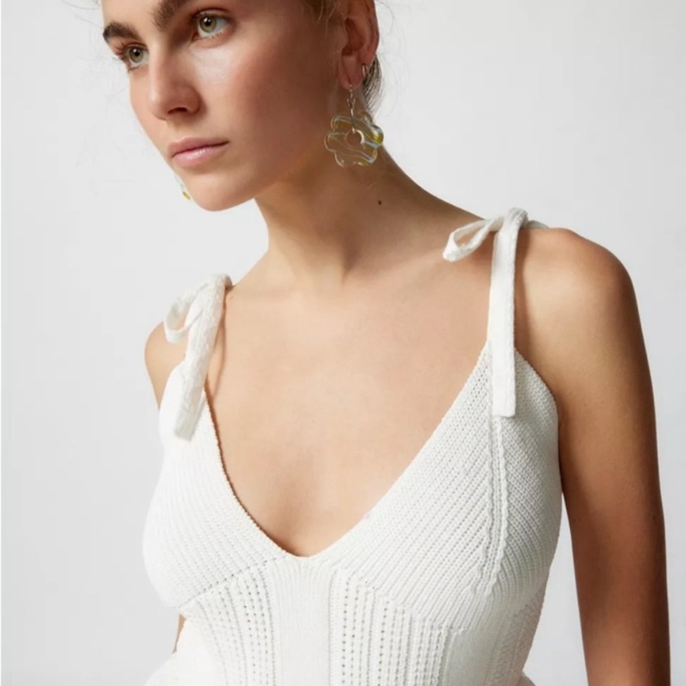 En Saison Cream Textured Sundress with Ruffle Trim. 
Never worn! - Picture 3 of 14